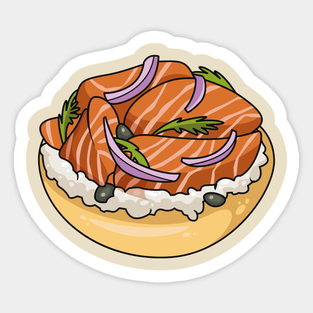 Salmon bagel cartoon illustration Sticker by Miss Cartoon